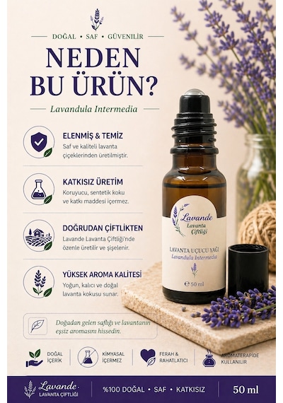 Lavande Lavanta Çiftliği Lavanta Yağı L.intermedia Rollon 50 ML