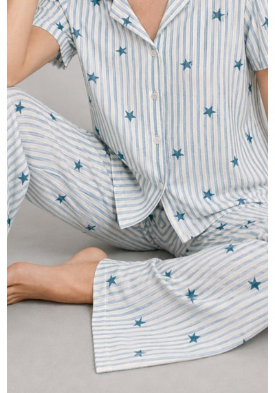 Kadın Kısa Kollu Rahat Mavi Pijama Takımı 4728