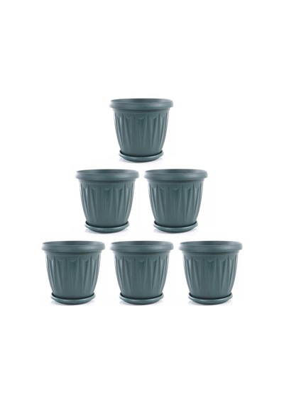 Omnipazar Sy-5703 Plastik Ürgüp Tabaklı Saksı Takımı 3,5 Lt Yeşil 6 Adet