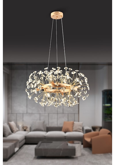 Gloria 60'lık Gold Kristal Taşlı Modern Tasarım Salon Avize