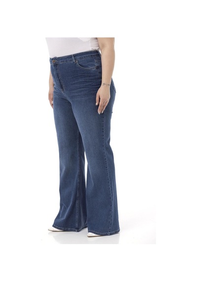 Disentis Büyük Beden Önü Kraşlı Yüksek Bel İspanyol Paça Mavi Denim Pantolon-mavi Mavi