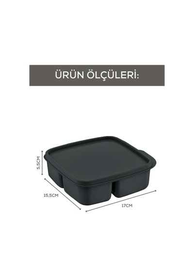 3'lü Set Bölmeli Kare Saklama Kabı Antrasit Antrasit