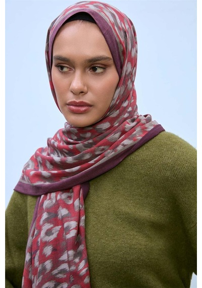 Silk Home Eco Viscose Leopar Desen Şal 6001 Kırmızı-Vizon