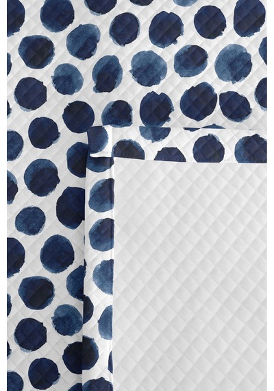 Mavi Puantiyeli Modern Tek Kişilik Pike Takımı - Beyaz Geometrik Minimal 160x220 Cm Yatak Örtüsü Ahenkli Meşe Yansıması