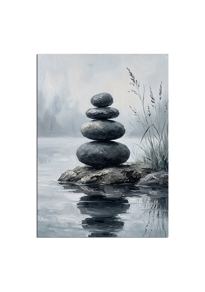 Suda Zen Denge Taşları Meditasyon Dekoratif Kanvas - Mdf Ahşap Tablo