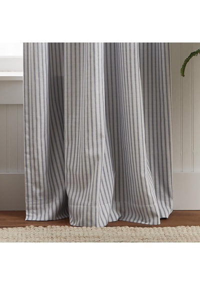 Ticking Çizgili Karartma Astarlı Çubuk Cebi/arka Sekme Pencere Perdesi Panel Çifti, 241 Cm, Beyaz/indigo, 213 Cm