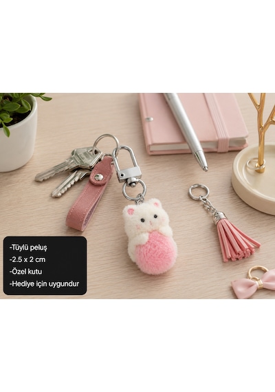 Mimi Peluş Kedi Charm Anahtarlık Sevimli Mini Çanta Aksesuarı Hediye