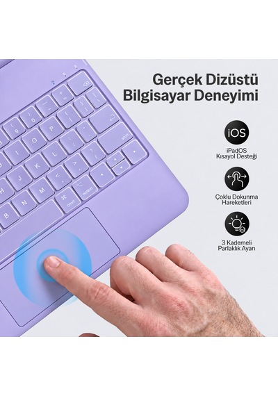 Bix Ik07 Manyetik Bluetooth Klavyeli İpad Kılıfı Çoklu Dokunmatik Yüzeyli 7 Renk Aydınlatmalı İnce Tasarım İpad 10. Nesil Ve İpad 11 A16 Uyumlu Gümüş