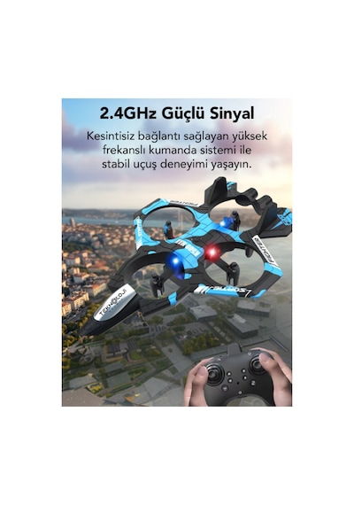 Mini Drone Savaş Uçağı Çocuk Drone 360 Uçuş, Tek Tuş Kalkış, Uzaktan Kumandalı, Çift Bataryalı