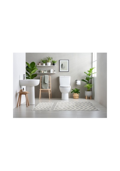 2 Li Bukle Banyo Takımı Banyo Tekstili/modern/doğal/sade/şık Kaymaz Taban -794 Gray3