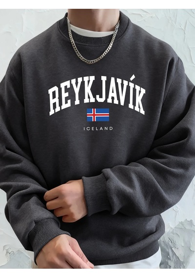 Startmore Tarzsokak Reykjavik İzlanda Mektup Ve Bayrak Baskılar Kapüşonlular Erkek Sokak Modası Giysileri Temel Y Antrasit