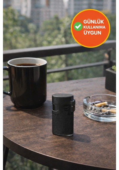 Siyah Rüzgar Geçirmez Çakmak Turbo Alev Doldurulabilir Metal Başlıklı Güçlü Çakmak