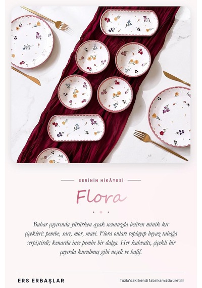 Tr Flora Lüx Seramik 14 Parça 6 Kişilik Kahvaltı Takımı Seti Genel