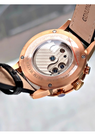 Raymond Özel Seri Otomatik Diplomat Klipsli Deri Kordon Erkek Saati Rose Gold