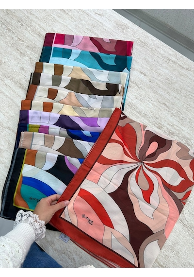 Siyane Scarf Naturel Desen Şal 15 kahverengi
