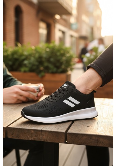 Enoch Erkek Spor Ayakkabı Gri Sneaker Çift Şeritli Hafif Koşu Ve Yürüyüş Modeli Siyah