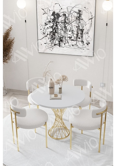 Avvio Lisa Mat Gold Teddy Sandalye 90x90 Yuvarlak Yemek Masası Mutfak Masası Masa Sandalye Takımı Beyaz Avvio Lisa Mat Gold Teddy Sandalye 90x90 Yuvarlak Yemek Masası Mutfak Masası Masa Sandalye Takımı Beyaz
