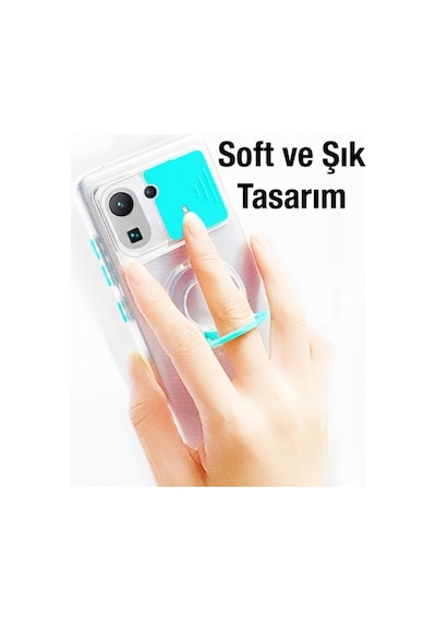 More Tr Ally Xiaomi Mi 11 Pro Kılıf Sürgülü Kamera Lens Korumalı Yüzük Standlı Silikon Kılıf Siyah
