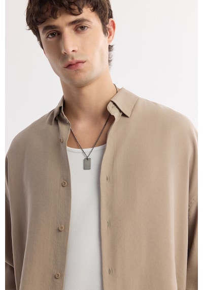 Avva Erkek Bej Alttan Britli Yaka Soft Touch Oversize Fit Gömlek A51y2168