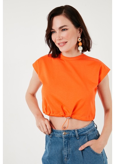 Lela Bisiklet Yaka % 100 Pamuk Crop Bayan T Shirt 5865587 Oranj