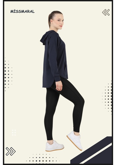 Kadın Eşofman Takım Spor Tunik & Slim Fit Tayt Dalgıç Kumaş Sports And Casual Lacivert 3060 Lacivert / Siyah