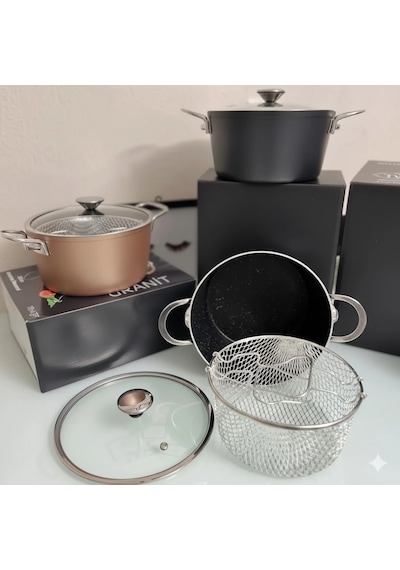 Hubrendy Çer Granit Yanmaz Ve Yapışmaz Fritöz Kızartma Tenceresi 22cm 504512