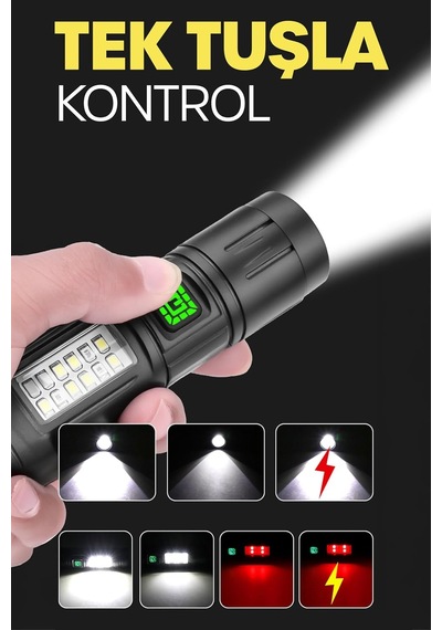 Tr 7 Mod Şarjlı El Feneri Zoomlu Type-c Cob Led Lamba Acil Durum Işığı 4228