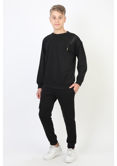 Mevsimlik Respect Baskılı 2 İplik %100 Pamuk 2 İplik Uzun Kollu Erkek Çocuk Sweatshirt-90934 Siyah