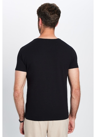 Tudors Erkek Slim Fit Dar Kesim Pamuklu Yumuşak Doku Likralı Esnek Kumaş Basic Siyah Bisiklet Yaka Tişört-20409 Siyah