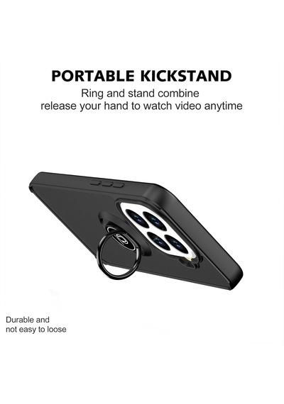 Xiaomi Mi 15t Pro Kılıf Mat Parmak Izi Yapmaz Renkli Tuşlu 360 Yüzüklü Standlı Military Sert Silikon Kapak Siyah