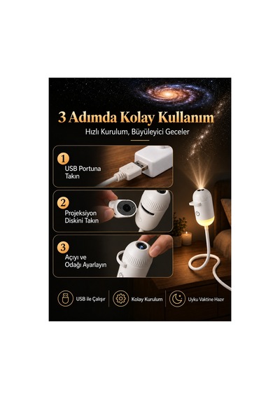 Yıldız Projektörlü Gece Lambası 12 Li Projeksiyon Diskli Uyumlu Adaptör Hediye 12 Li Projeksiyon