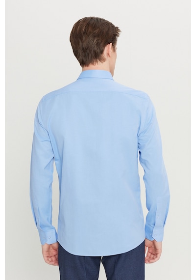 AC&Co / Altınyıldız Classics Erkek Acık Mavı Pamuklu Tailored Slim Fit Dar Kesim Klasik Yaka Armürlü Cepli Gömlek Acık Mavı