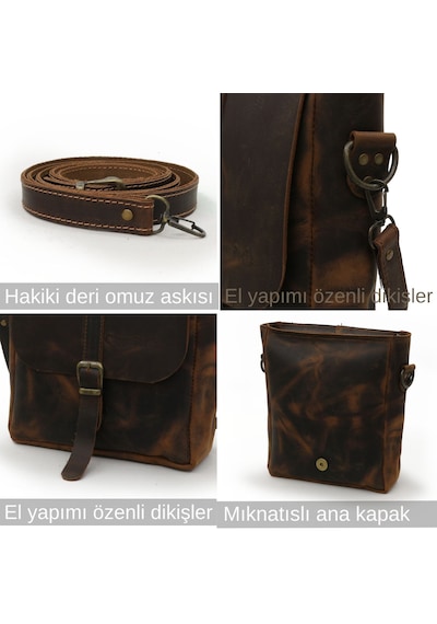 Cappadocia Vintage 6051 Kahverengi Hakiki Gerçek Deri El Yapımı Postacı Omuz Çapraz Askılı Çanta Kahverengi