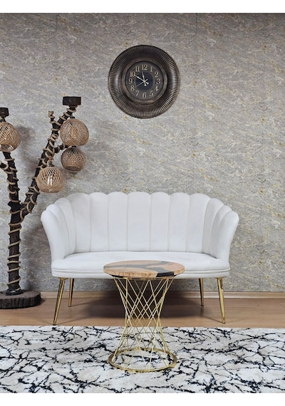 Zafir İkili Papatya Çay Seti Koltuk Gold Sivriltme Ayak, Balkon, Salon, Ofis, Koltuk Takımı, İkili Berjer Krem
