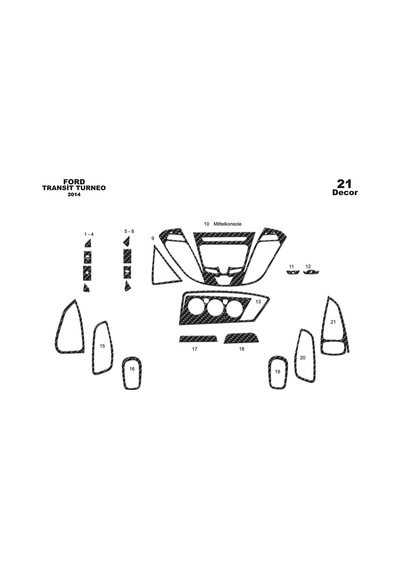 Ford Custom Tourneo Torpido Kaplama 2014 21parça Karbon