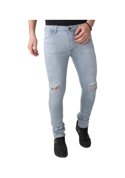 Erkek Lazerli Jeans Buz Mavi Kot Pantolon Açık Mavi