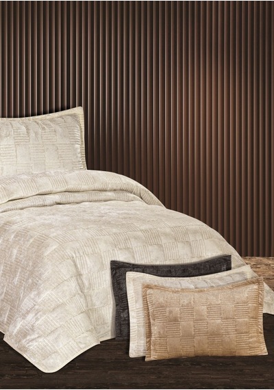 Goldroom Home Ranya Kadife Nakışlı Tek Kişilik Yatak Örtüsü Krem