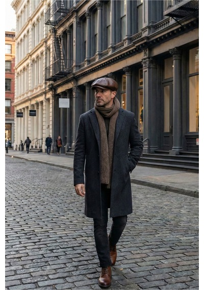 Emybox %100 Hakiki Deri 8 Köşe Kasket Şapka - Peaky Blinders Tarzı Lastikli Erkek Şapka Koyu Taba Kahve