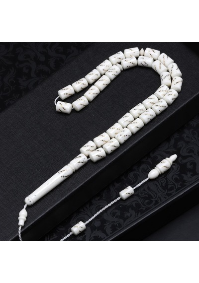 Kişiye Özel Kutulu Deve Kemiği Tesbih Beyaz Silindir Model