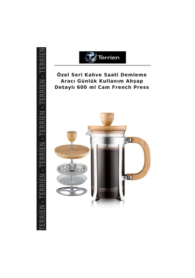 Özel Seri Kahve Saati Demleme Aracı Günlük Kullanım Ahşap Detaylı 600 Ml Cam French Press Ahşap - Şeffaf
