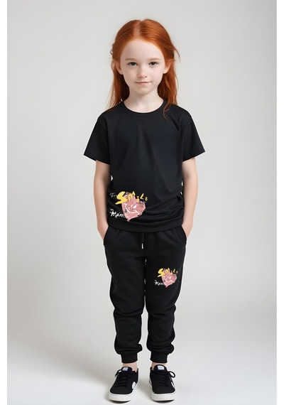 Panios Kids Smile Baskılı Kız Çocuk Tişört Ve Eşofman Alt-üst Takım Siyah Panios Kids Smile Baskılı Kız Çocuk Tişört Ve Eşofman Alt-üst Takım Siyah