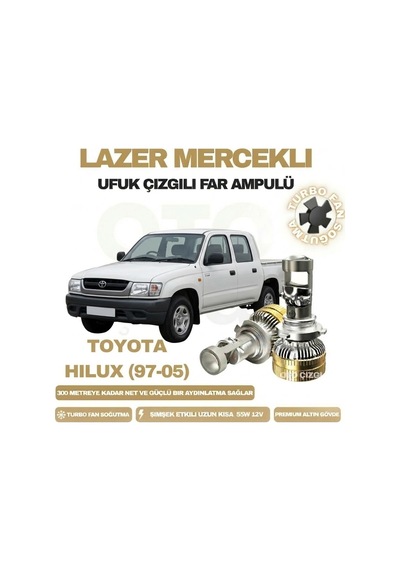 Toyota Hilux 1997 - 2005 Mercek Led Ufuk Çizgili Far Ampulü Led Şimşek Etkili