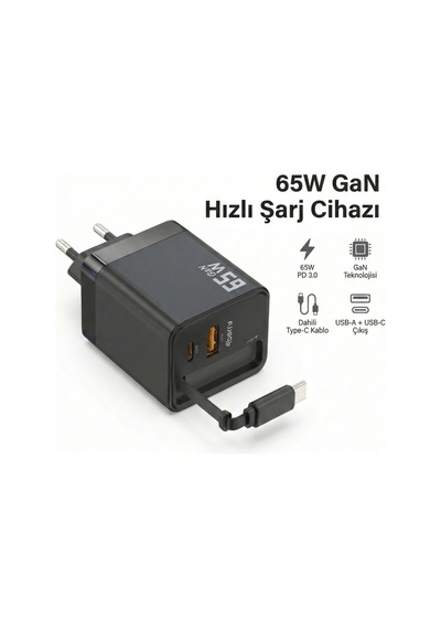 65w Super Fast Charger Type-c Hızlı Şarj Adaptörü Laptop, Tablet & Telefon Uyumlu SİYAH
