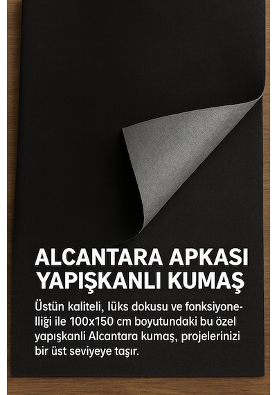 Alkantara Arkası Yapışkanlı Kumaş 100x150 Cm Lüks Süet Kaplama, Su İtici, Dayanıklı Alkantara Siyah