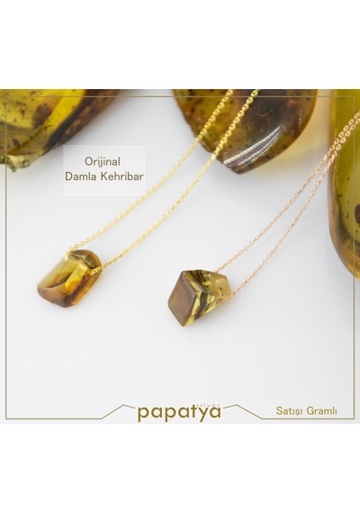 925 Ayar Papatya Silver Orjinal Kehribar Kolye