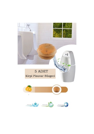 5 Li Set - Mango Kokulu Kirpi Pisuvar Süzgeci - Koku Giderici Kireç Çözücü Sıçrama Önleyici Tasarım