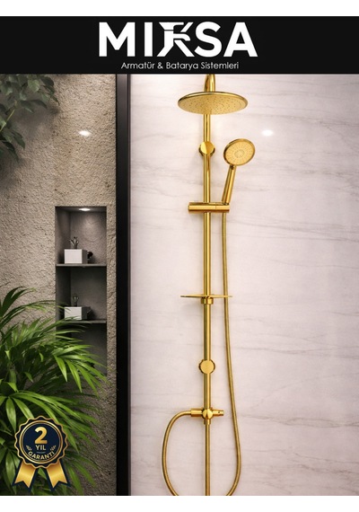 Full Gold Lüx Yuvarlak Robot Tepe Duş Seti, Kolay Kurulumlu Altın