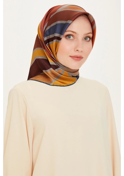 Armine Geometrik Desenli Sura Saf İpek Eşarp - 9232 Lacivert
