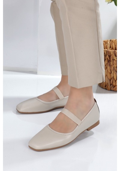 Meyoushoes Lastikli Babet Ayakkabı Açık Bej 40 Kahverengi