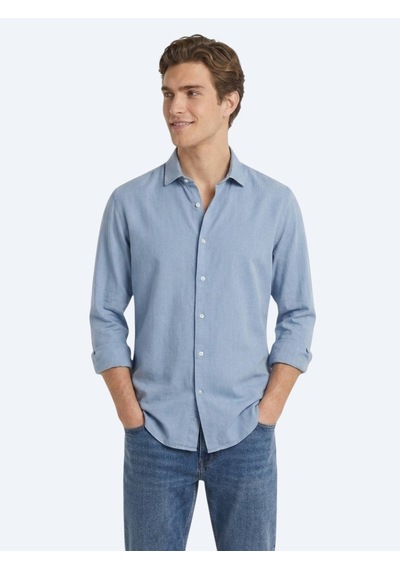 Kip Koyu İndigo Düz Regular Fit Uzun Dokuma Casual Pamuk Karışımlı Gömlek Mavi